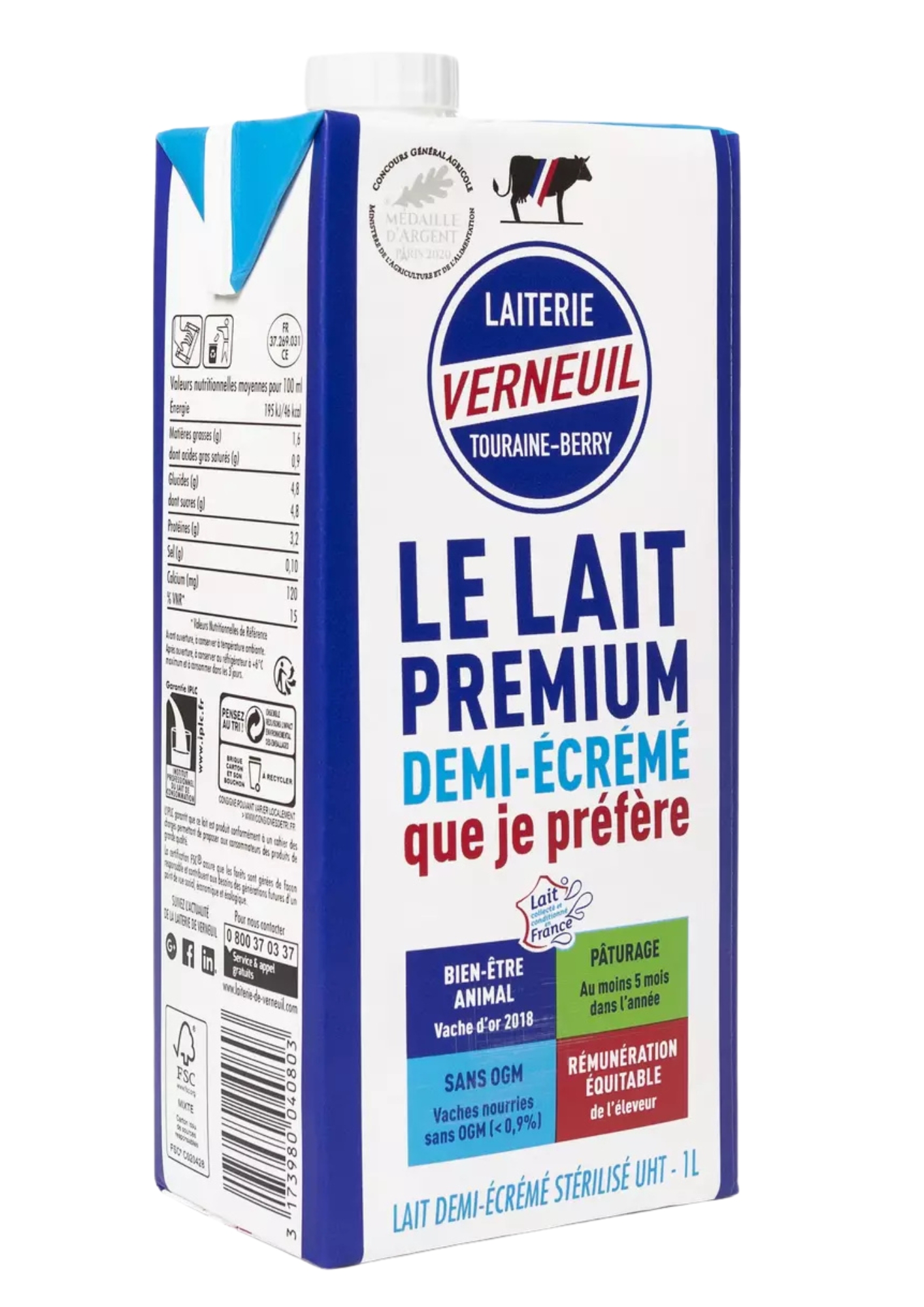 LAIT 1/2 ECREME UHT 1L